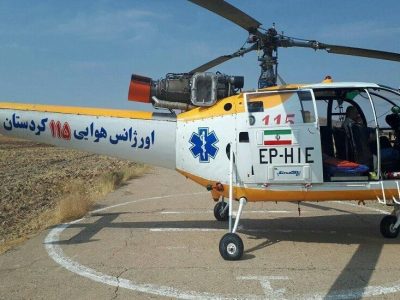 پرواز بالگرد اورژانس کردستان برای نجات مصدوم بیجاری
