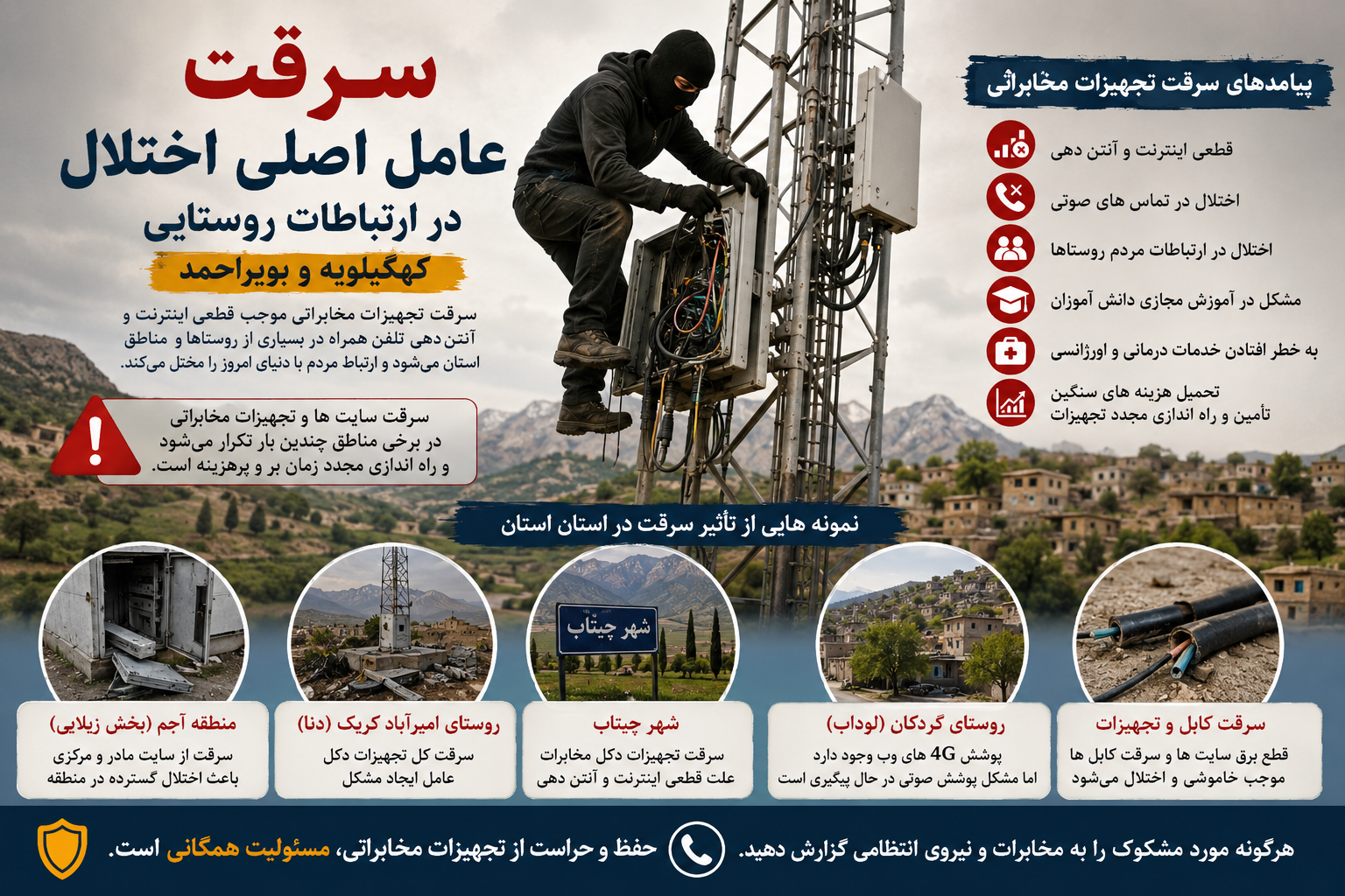 سرقت عامل اصلی اختلال در ارتباطات روستایی کهگیلویه و بویراحمد 