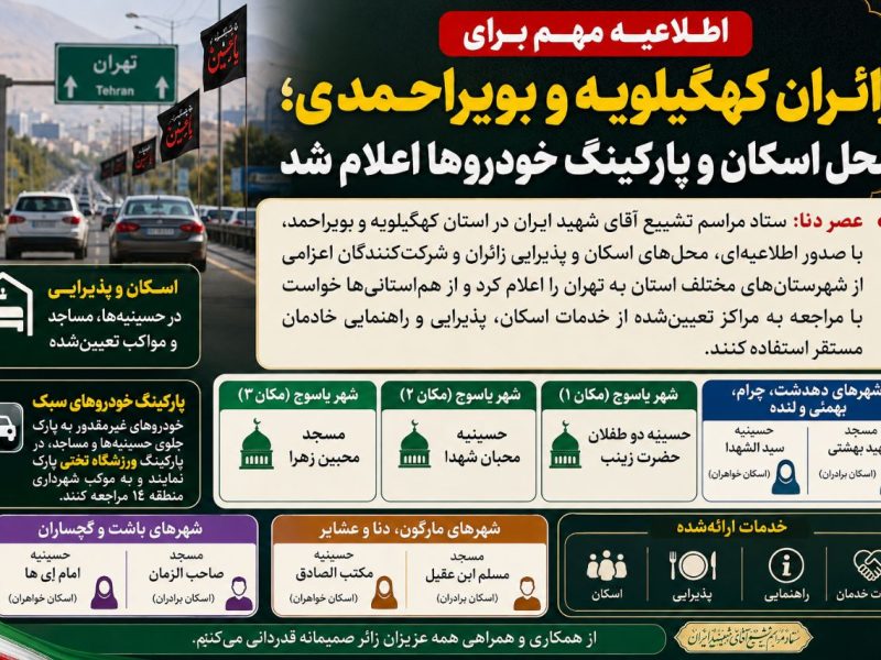 اطلاعیه مهم برای زائران کهگیلویه و بویراحمدی؛ محل اسکان و پارکینگ خودروها اعلام شد