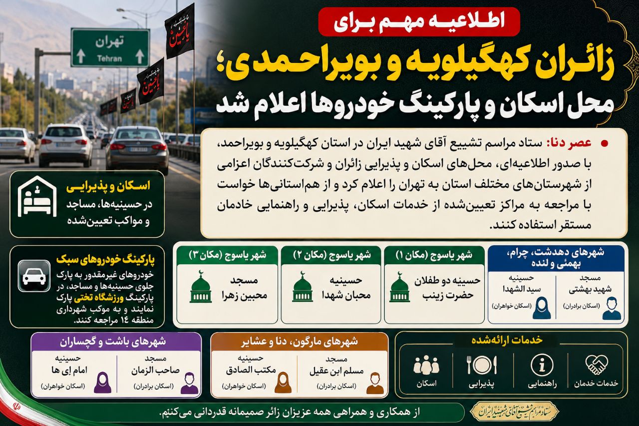 اطلاعیه مهم برای زائران کهگیلویه و بویراحمدی؛ محل اسکان و پارکینگ خودروها اعلام شد