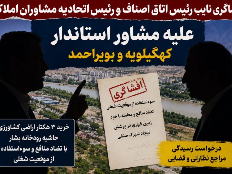 افشای سوداگری اراضی کشاورزی در پوشش ایجاد شهرک صنفی توسط رئیس اتاق اصناف مرکز استان کهگیلویه و بویراحمد 