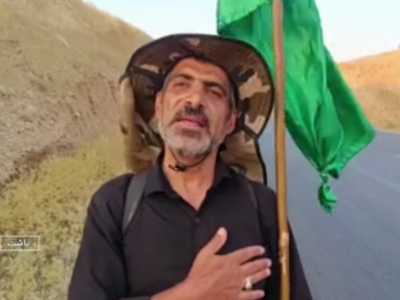 زائر آباده‌ای در نهمین سال پیاده‌روی به کربلا رسید