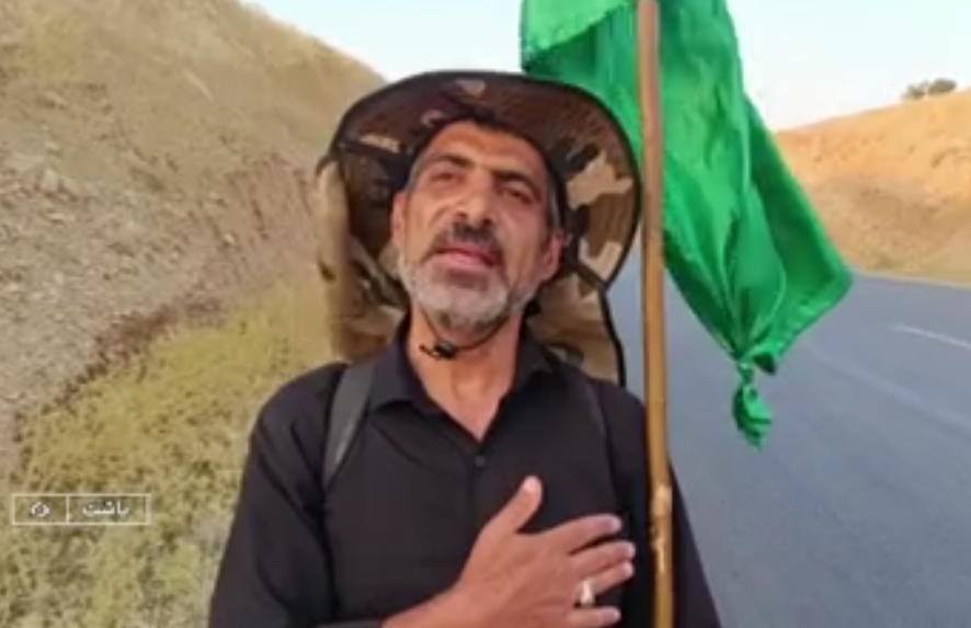 زائر آباده‌ای در نهمین سال پیاده‌روی به کربلا رسید