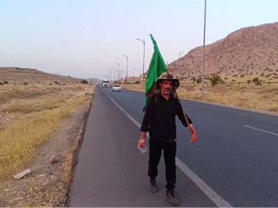 زائر پیاده آباده‌ای در باشت استراحت کرد