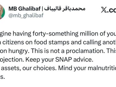 نگرانی قالیباف از سوءتغذیه ۴۰ میلیون آمریکایی