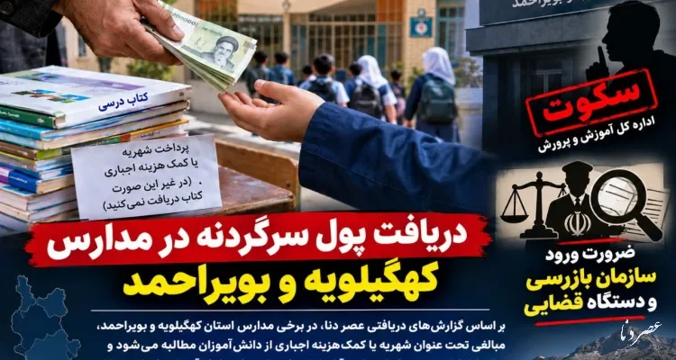 دریافت پول سرگردنه در مدارس کهگیلویه و بویراحمد / سکوت اداره کل آموزش و پرورش / ضرورت ورود سازمان بازرسی و دستگاه قضایی