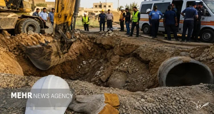 ریزش ترانشه فاضلاب در گچساران جان نیروی آبفا را گرفت